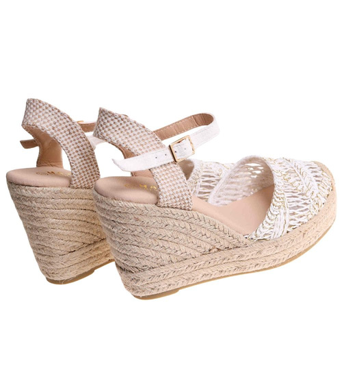 Sandały damskie na koturnie i platformie Białe espadryle /E7-1 17860 T582/