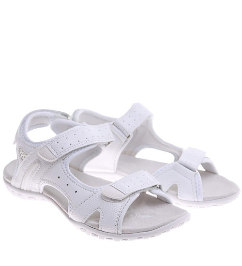 Białe sportowe sandały damskie na płaskim obcasie /E9-3 16467 T346/