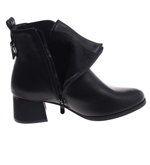 Klasyczne damskie botki na niskim obcasie Czarne /G13-3 18382 W484/