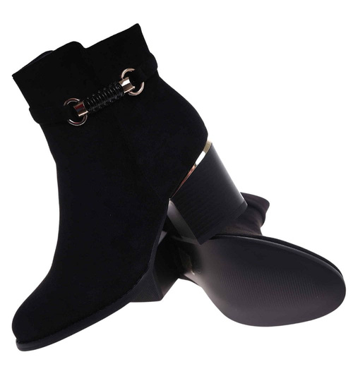 Botki damskie ocieplane na niskim obcasie Czarne /E7-2 18238 W522/