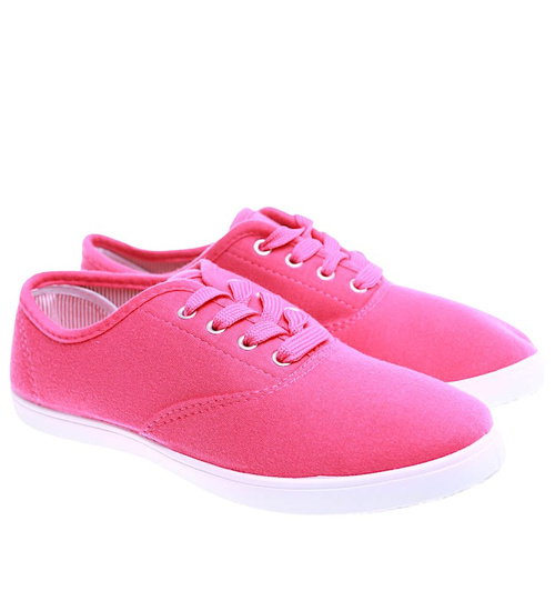 Sznurowane tenisówki damskie fuksja /D2-3 16254 T099/