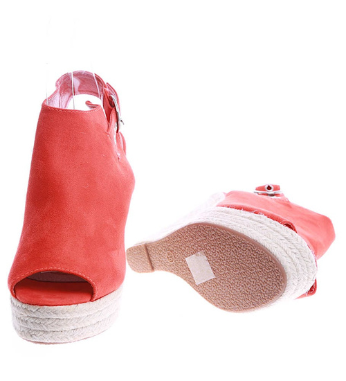 Pomarańczowe sandały epadryle na koturnie i platformie /A8-3 13755 S291/