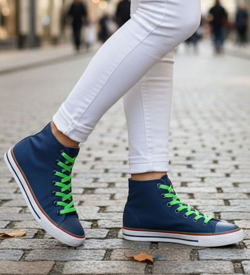 Trampki damskie wysokie materiałowe Granatowe /A2-3 7822 S100/