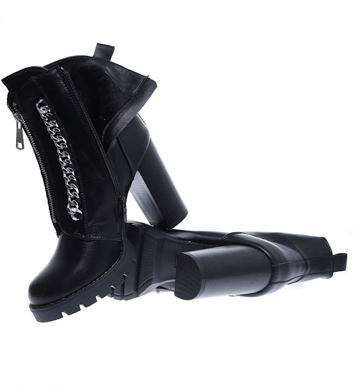 Ocieplane czarne botki lity na słupku /C3-1 15407 T333/