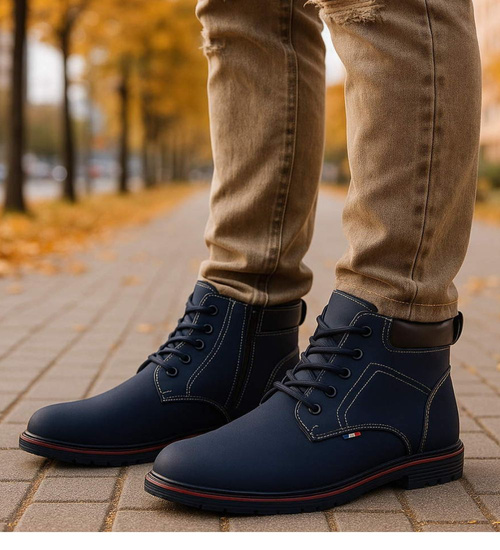 Ocieplane zimowe botki męskie Granatowe /D5-1 18458 T389/