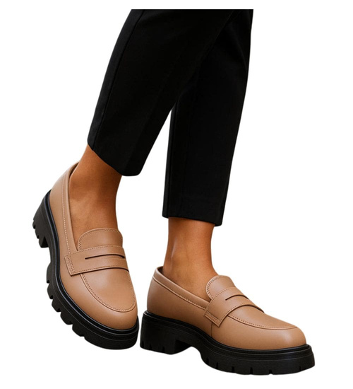 Cieliste półbuty loafersy damskie na platformie /K3-4 18627 W147/