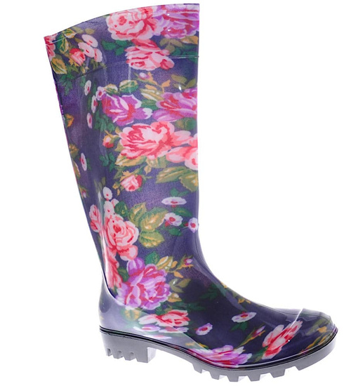 Wysokie damskie kalosze w kolorowe kwiaty /G7-1 12414 S245/