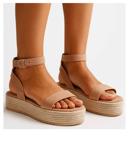 Beżowe damskie sandały na platformie /C2-1 17694 G145/