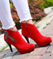Czerwone damskie botki na szpilce /F7-2 16621 T140/