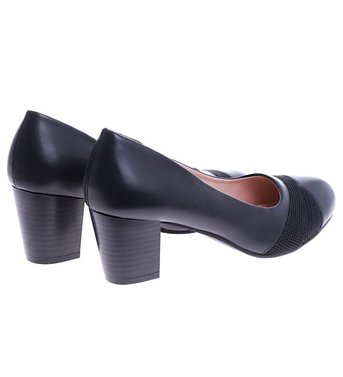 Klasyczne czarne czółenka na słupku /G7-2 14822 T532/