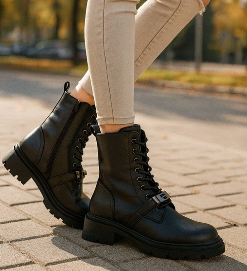 Czarne ocieplane botki trapery /K3-3 18532 W384/