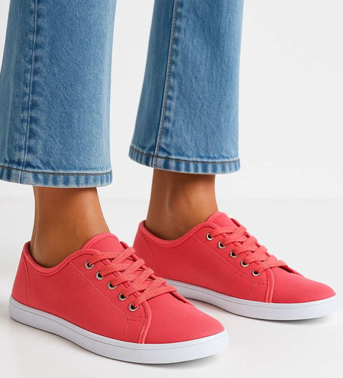 Sznurowane koralowe damskie tenisówki /E3-2 13438 T099/