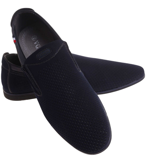 Wsuwane ażurowe męskie półbuty Granatowe /B5-3 17867 T398/