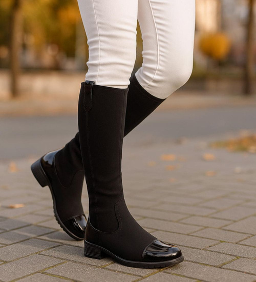 Eleganckie czarne kozaki damskie /C1-2 18297 T5/