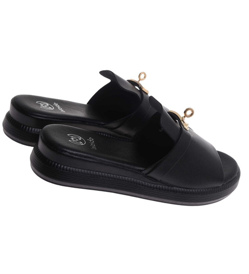 Klapki damskie czarne na platformie /C7-3 17775 T232/