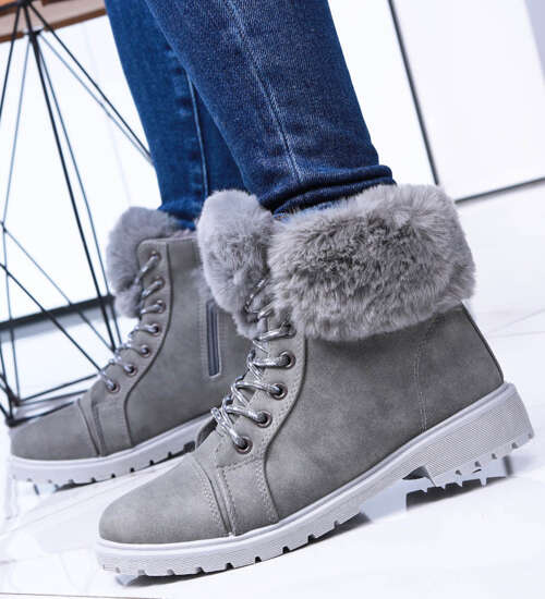 Grubo ocieplane damskie szare trapery /A4-3 15338 S598/ Grubo ocieplane damskie szare trapery /A4-3 15338 S598/