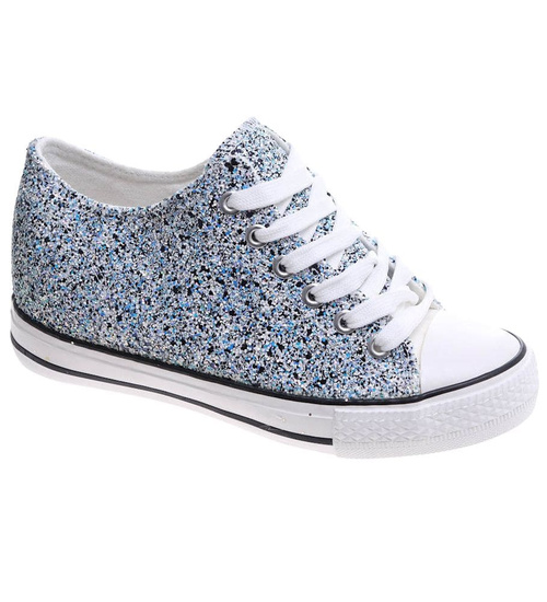 Niebieskie trampki sneakersy na niskim koturnie /i4-3 16614 T094/