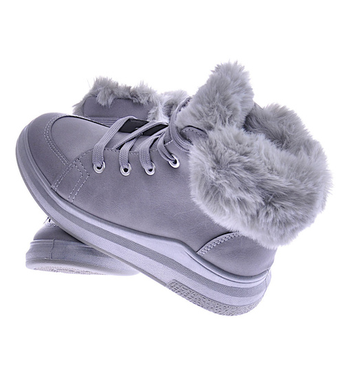 Ocieplane botki jak trampki Szare /B6-2 12697 S390/