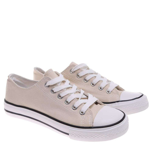 Klasyczne trampki damskie z niską cholewką beżowe /C1-2 18672 G185/