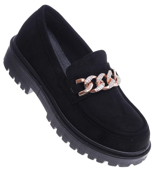 Czarne półbuty loafersy na niskiej platfomie /C7-2 14873 T485/