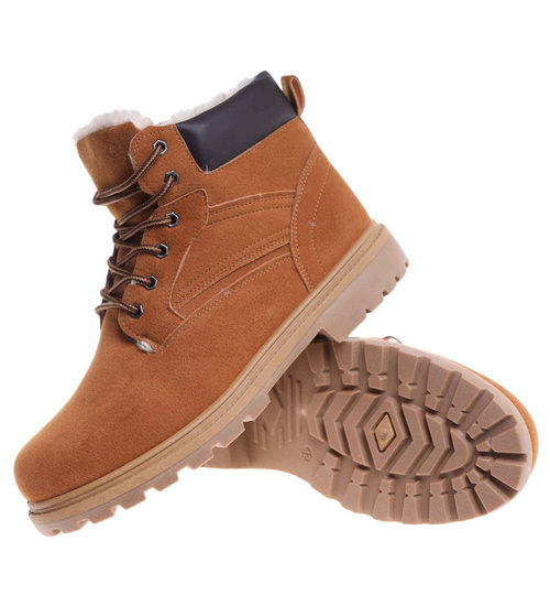 Zimowe karmelowe ocieplane trapery męskie /E3-3 18355 T489/