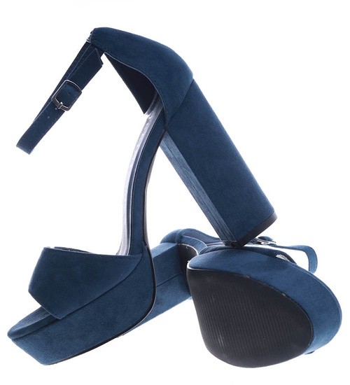 Granatowe sandały na wysokim obcasie /C3-3 14055 S243/