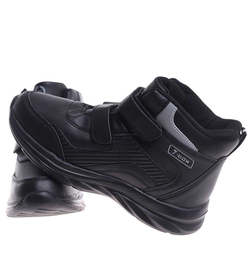 Ocieplane półbuty na rzepy Czarno białe /G5-2 18364 T285/