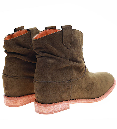 Botki damskie Lekko ocieplone Khaki /G6-2+H2 16899 T184/