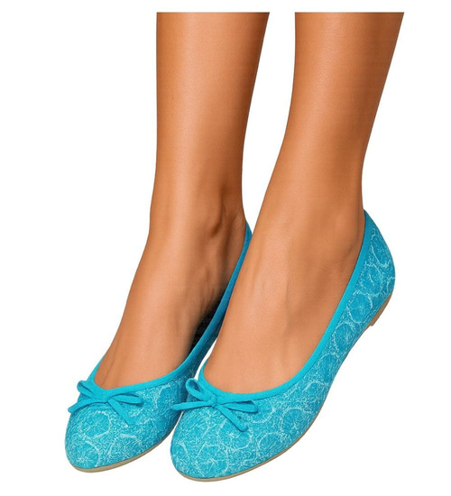 Baleriny damskie Niebieskie koronkowe /E8-3 8741 T087/