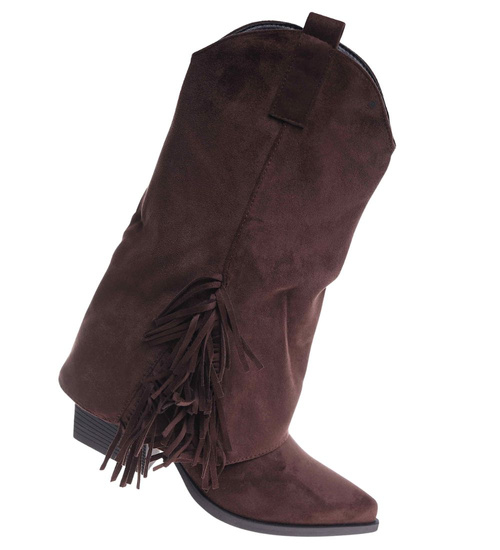 Krótkie czekoladowe kozaki boho na obcasie /B6-2 18580 G688/