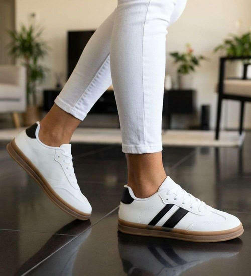 Białe sznurowane buty sportowe casual /F3-2 18808 W287/