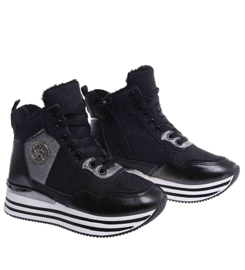 Zimowe botki sportowe damskie czarne /G5-1 18550 W18-47/