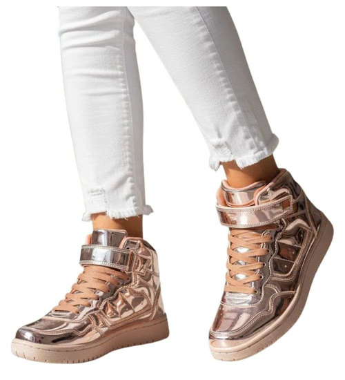 Wiązane rózowe sneakersy z wysoką cholewką /C1-2 14718 T282/