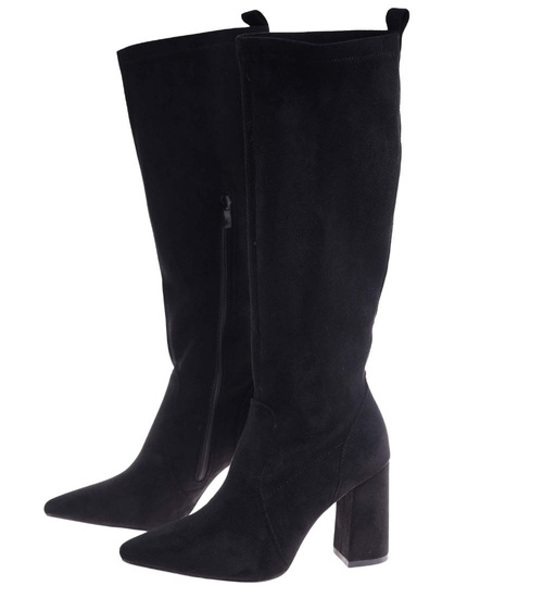 Klasyczne czarne kozaki damskie na obcasie /F3-2 18385 W456/