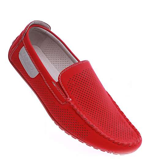 Wsuwane męskie półbuty Czerwone /E10-2 13725 T494/ Wsuwane męskie półbuty Czerwone /E10-2 13725 T494/