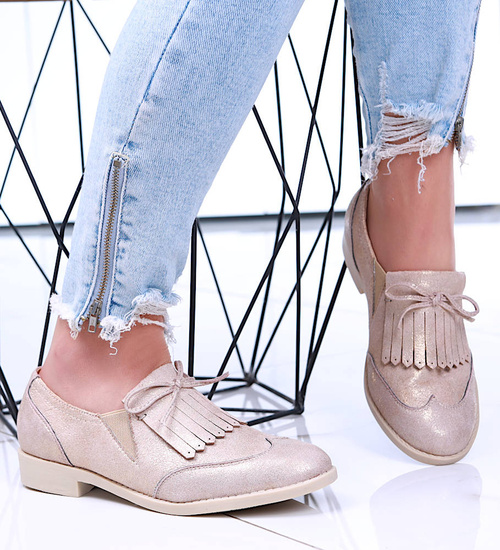 Wsuwane złote półbuty loafersy damskie /E3-3 15752 T223/