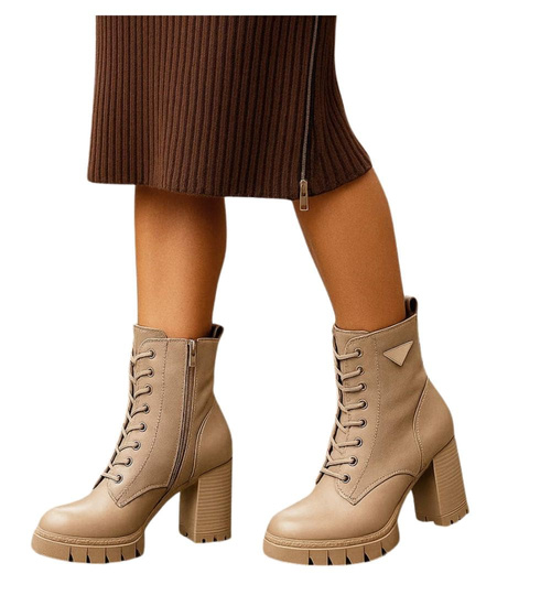 Damskie botki na obcasie Khaki /F9-1 18335 W305/