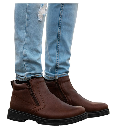 Brązowe ocieplane botki męskie z suwakiem /E3-118455 T581/