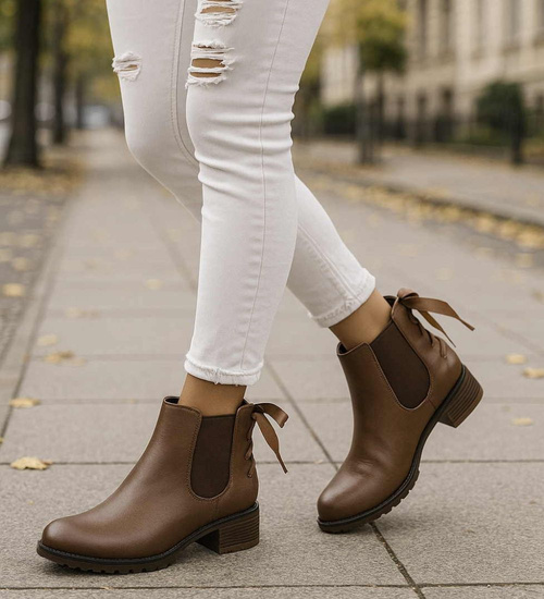 Wsuwane botki damskie khaki /D8-3 18309 T300/