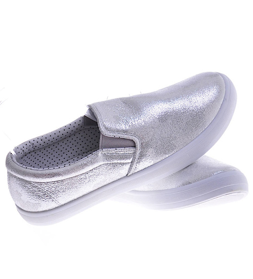 Wsuwane srebrne trampki slip on /G2-3 11195 T108/