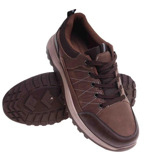 Sznurowane męskie buty trekkingowe Brązowe /A2-3 18204 T485/