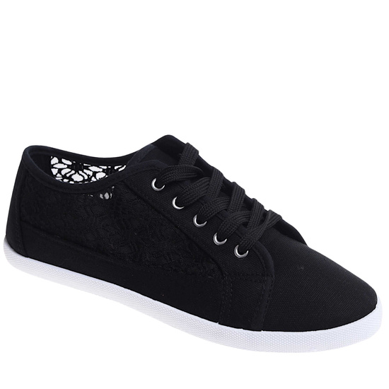Czarne ażurowe koronkowe tenisówki /E10-2 17337 T137/