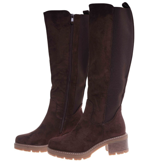 Czekoladowe ocieplane kozaki oficerki /F10-1 18497 T789/