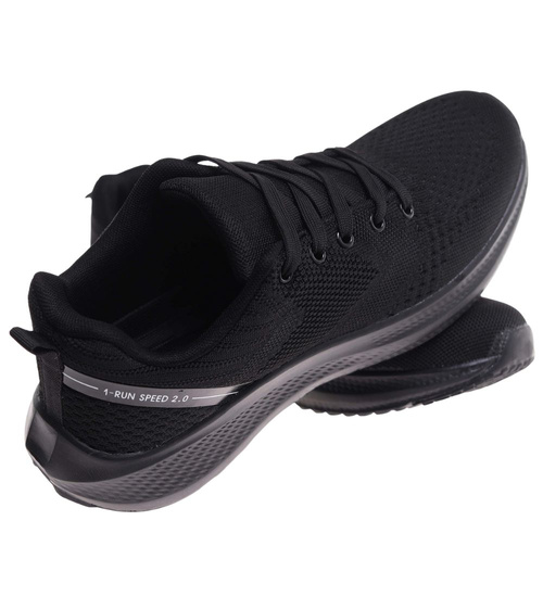 Sznurowane męskie czarne buty sportowe /C5-1 18002 GF483/