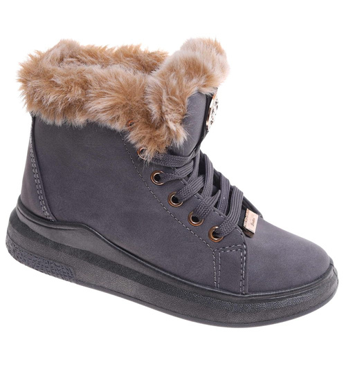 Szare ocieplane botki jak trampki z kożuszkiem /F9-2 15213 S291/