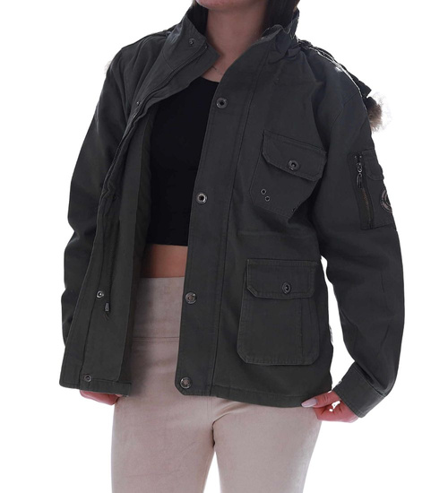 Ocieplana zielona zimowa kurtka parka z kapturem /H2 KR30 S0/