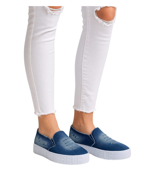 Wsuwane niebieskie trampki na platformie /G8-3 18080 T18-5//