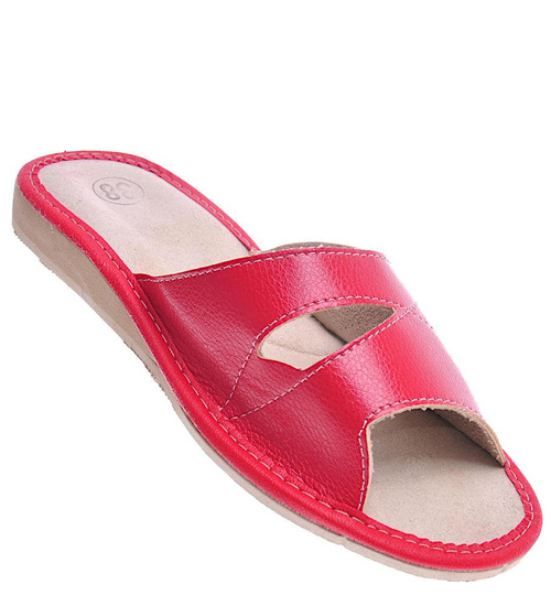 Bordowe klapki ze skóry z wycięciami /G7-1 4826 S175/