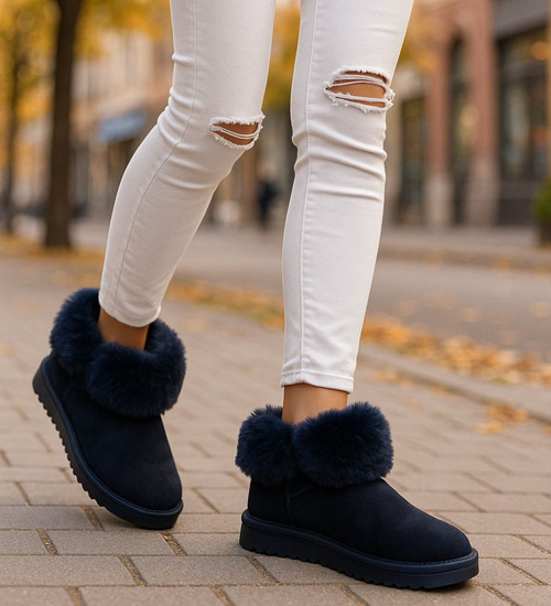 Granatowe kozaki śniegowce z futerkiem /A2-2 17093 T195/