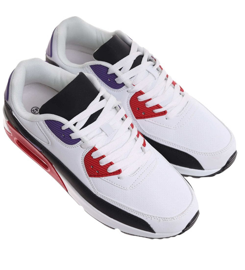 Wiązane biało fioletowe buty sportowe męskie /E9-3 17969 W385/
